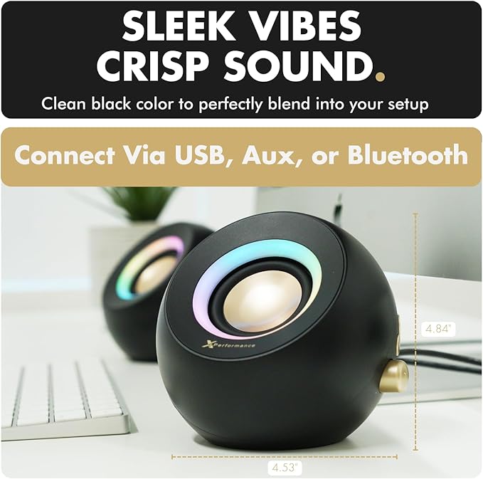 X9 Performance Computer Speakers for Desktop PC - Bluetooth, Aux, and USB Speakers with RGB Lighting for Desk Top, Laptops, Tablet