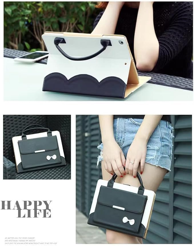 Cute Case for iPad 6th/5th Generation 9.7 inch 2018/2017,iPad Air 2 Case 2014, Slim Handbag Leather Protective Cover with Stand Hand Strap Pocket for Girls Woman Kids for iPad Pro 9.7,Black