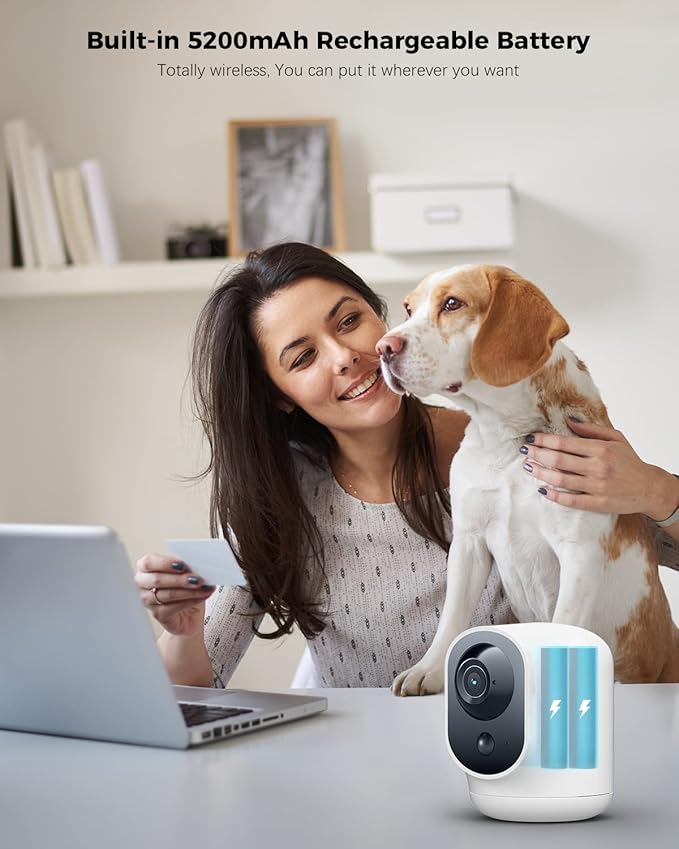 COCOCAM 2PCS 2K Indoor Pan/Tilt Security Camera with 5200mAh Battery, WiFi Camera,Wireless for Baby Monitor/Pet/Home Security, AI Recognition, PIR Human Detection, 2.4G WiFi