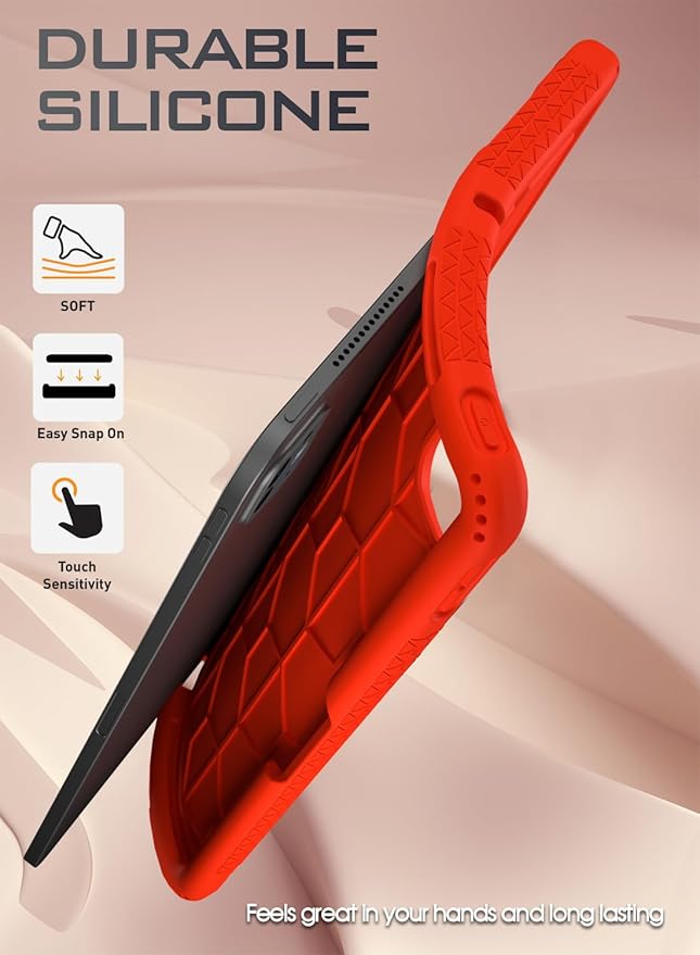 Poetic TurtleSkin Case for iPad Pro 11 Inch (M5) 2025/ (M4) 2024, Heavy Duty Shockproof Rugged Kids Friendly Drop Protection Silicone Cover Case, Red