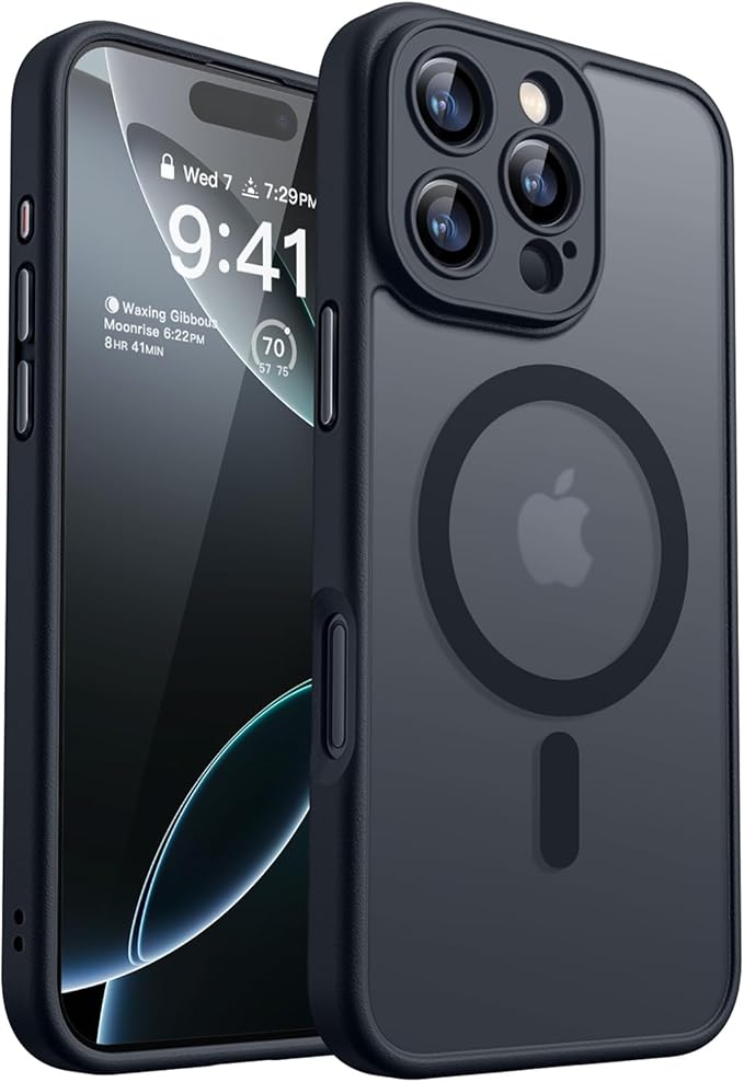 CANSHN Magnetic Compatible with iPhone 16 Pro Max Case, Upgraded [Full Camera Protection] [Compatible with Magsafe] [Translucent Matte] Shockproof Protective Phone Case Cover 6.9 Inch - Black