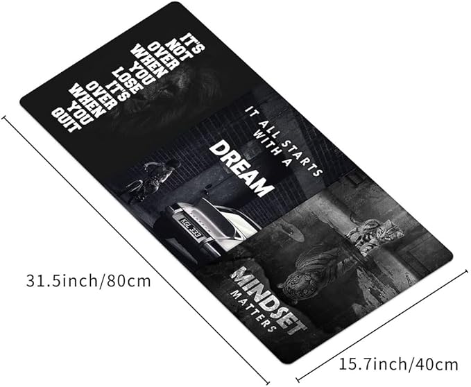 Black and White Keyboard Mat Mindset Matters Inspirational Mousepad Motivational Office Long Mouse Pad Desk Pad Mouse mat for Desktop Gamer Guy Boys Mens Office Accessories 31.5"x15.7"