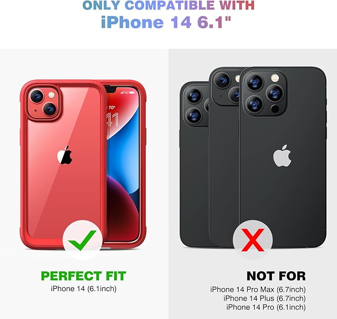 Diaclara Designed for iPhone 14 Case, Full Body Rugged Case with Built-in Touch Sensitive Anti-Scratch Screen Protector, with Camera Lens Protector for iPhone 14 6.1" (Red and Clear)