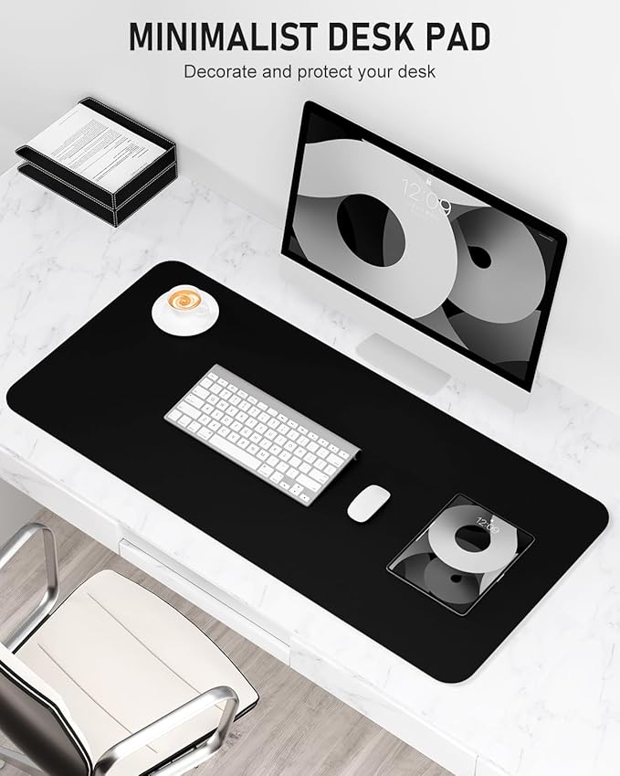 Desk Pad, 23.6" x 13.8" PU Leather Non-Slip Desk Mat Large Mouse Pad for Desktop, Waterproof Laptop Computer Writing Mat for Office, Home, Work, Gaming, Black