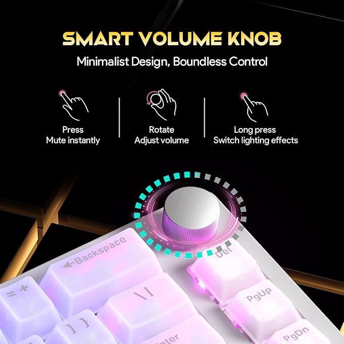 68% Gaming Mechanical Keyboard with RGB Backlit Wired Volume Knob Keyboard Gasket Mount with PBT Keycaps,8000 Hz Polling Rate, Hall Effect Cream Switches, Hot-Swap, for FPS Games (Cream White)