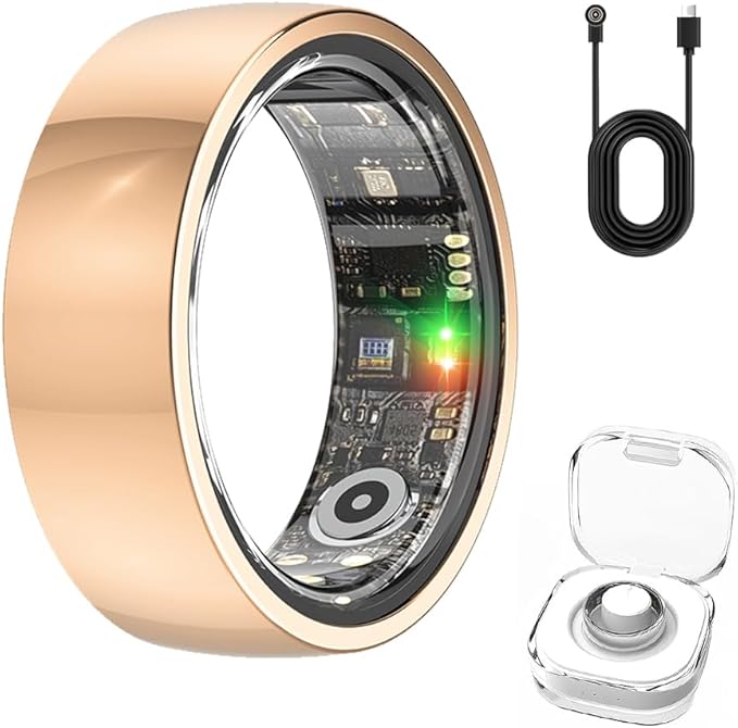 Smart Ring with Real-time Pressure & Heart Rate Monitoring, Fitness Tracker with Sleep Analysis, IP68 Waterproof, Rechargeable Health Ring for Men Women, No App Subscription (Rose Gold, #12)