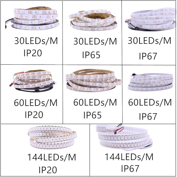WS2812B LED Strip Individual Addressable Light 30Pixels/m SMD 5050 RGB Pixel Strip DC5V (16.4FT 150LEDS Waterproof IP67, White PCB)