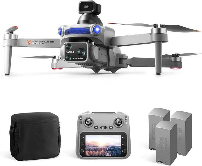 S119 4K Drone with Camera for Adults, GPS Auto Return, Obstacle Avoidance, Brushless Motor, 5G Screen Remote, 3 Batteries 75 Min Flight, Dual Camera 120° Wide-Angle, 2000M Range FPV Quadcopter (Gray)