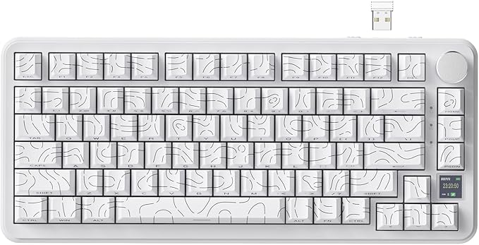 ATTACK SHARK X85Pro Wireless Mechanical Gaming Keyboard with TFT Screen & Knob Hot-Swappable BT5.1/2.4Ghz/USB-C RGB Backlit Gasket Mount Gradient Side-Print PBT Keycaps for Win/PC/MAC-White Contour