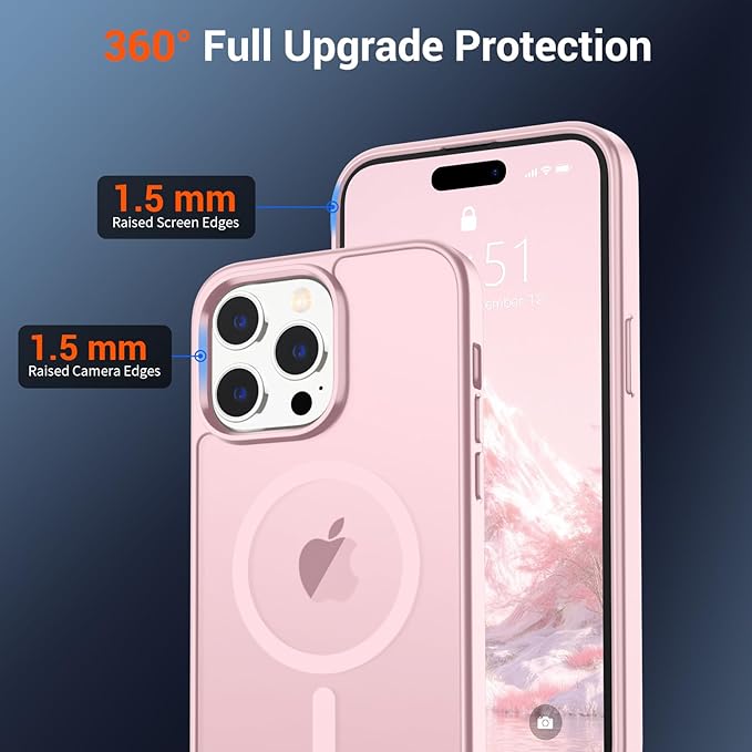 SUPFINE Magnetic for iPhone 14 Pro Case (Compatible with MagSafe) (Military Grade Drop Protection) Translucent Matte Shockproof Phone Cover,Light Pink