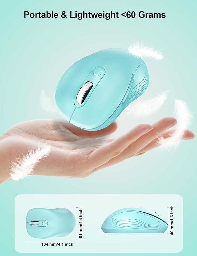 Trueque Wireless Mouse for Laptop, 2.4GHz Ergonomic Computer Mouse with Back & Forward Buttons, 3 Adjustable DPI Levels, 6 Buttons, Optical USB Cordless Mice for Windows PC, M01 (Mint Green)