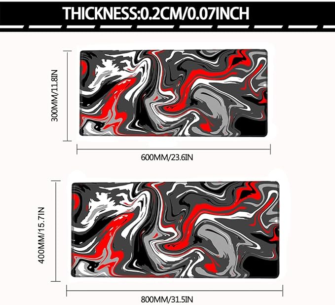 Rcege Large Mouse Pad for Desk - Gaming Mouse Pad with Stitched Edges, Anti-Slip Base for Keyboard and Mouse(Abstract Red,23.6L x 11.8W inches)
