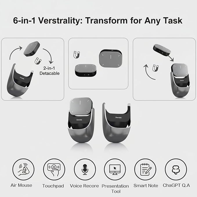 2026 Upgraded AI Voice Mouse - Wireless Air Mouse with AI Voice Assistant, 12 Languages Translation, Meeting Transcription & Summary - Detachable Computer Mouse, Presentation Clicker for Laptop