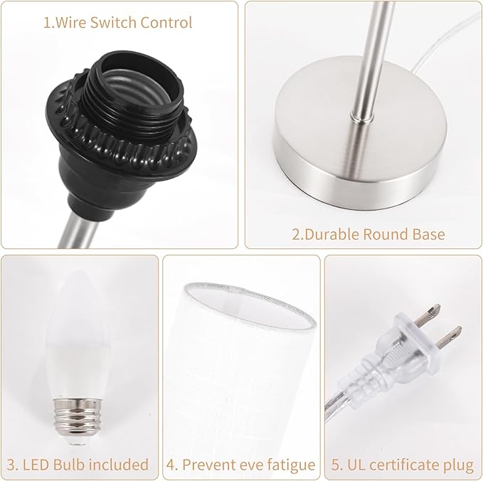 RISLG 2 Pack Small Table Lamp for Bedroom, Bedside Lamp for Nightstand, Minimalist Modern Desk Lamp with Linen Fabric Shade for Living Room, Office, Kids Room, Dorm, LED Bulb Included