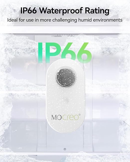 MOCREO LS1 Long Range Thermometer Freezer Alarm, IP66 Waterproof, App Email Alert, 2 Years Data Logging, Remote Temperature Sensor for Fridge, RV, Greenhouse, Animals (H5Pro or H6Pro Hub Required)