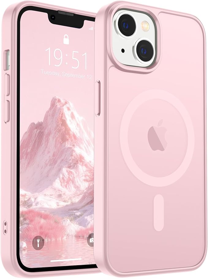 SUPFINE Magnetic for iPhone 15 Plus Case & iPhone 14 Plus Case (Compatible with MagSafe)(Military Grade Drop Protection) Translucent Shockproof Phone Cover,Light Pink