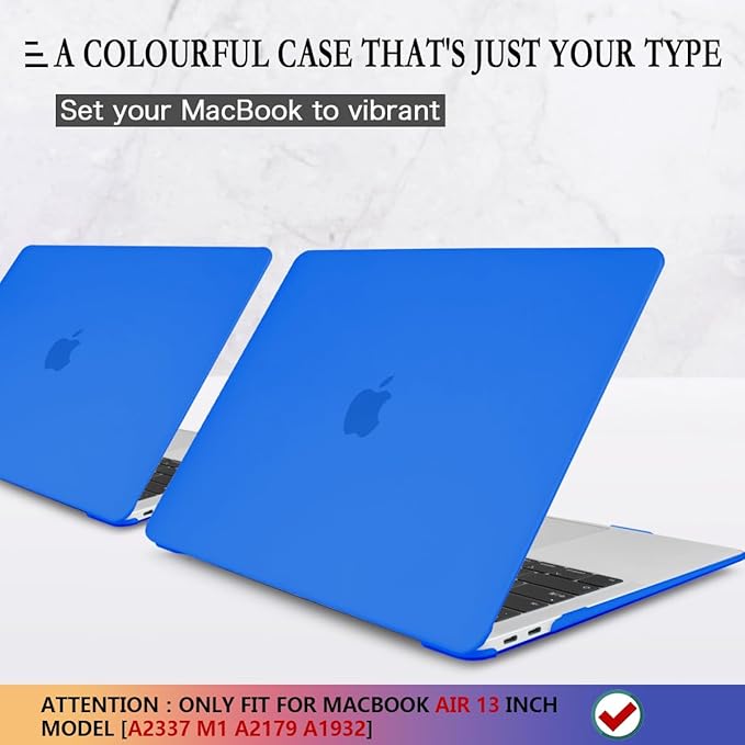 CISSOOK Matte Blue Compatible with MacBook Air 13 inch Case A2337 M1 A2179 A1932 Model 2021 2020-2018 Release, Plastic Hard Shell Cover with Keyboard Cover for Mac Air 13.3" with Touch ID, Blue