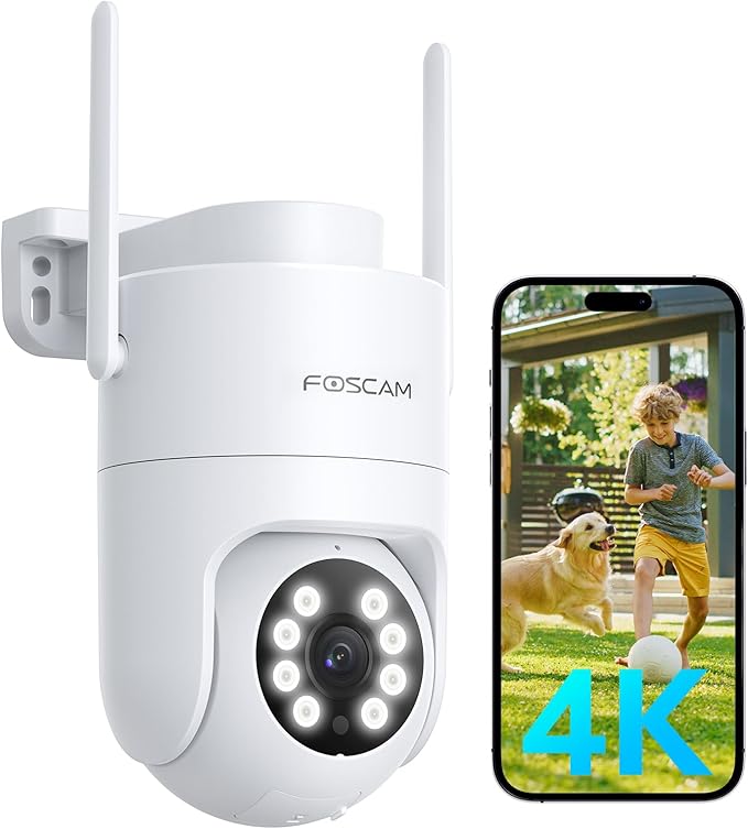 FOSCAM 4K Security Camera Outdoor, Full Space Sense WiFi Camera 360° Radar Auto-Tracking, No-Blind-Spot View, Human/Car/Motion/Sound Detection, Color Night Vision, IP66 Compatible with Alexa
