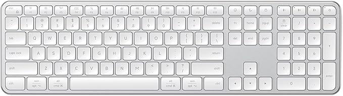 Satechi Slim EX3 Wireless Keyboard, Full-Size Keyboard w/Numpad, Multi-Device Bluetooth, 2.4GHz Connection for macOS, Windows, Android, Instant OS Key Remap,USB-C Rechargeable Battery, Silver