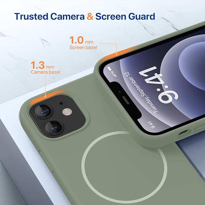 Miracase Magnetic for iPhone 12 Case/iPhone 12 Pro Case, [Soft Anti-Scratch Microfiber Lining], Compatible with MagSafe,Liquid Silicone Shockproof Drop Protection Phone Case for 12/12 Pro,Patina Green