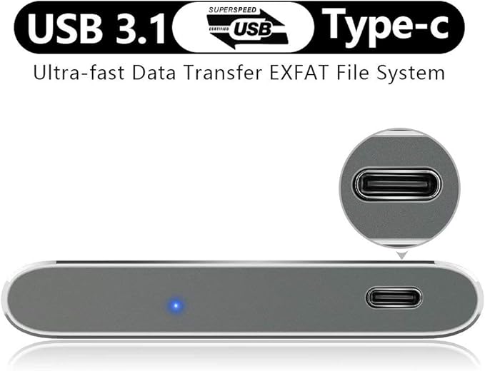 HWAYO 1TB Portable External Hard Drive, USB3.1 Gen 1 Type C Ultra Slim 2.5'' HDD Storage Compatible for PC, Desktop, Laptop, Mac, Xbox One (Silver)