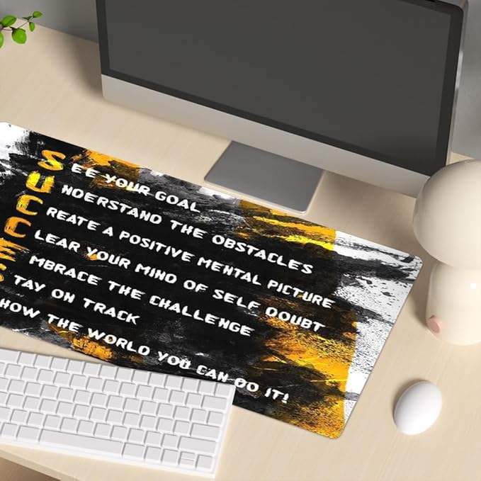 Success Motivational Desk Mat, Big Desk Pad, XXL Extended Gaming Mouse Pad, Large Mouse Pad for Desk Rubber Base Mousepad with Stitched Edges Keyboard Mouse Mat for Work Game Office Home