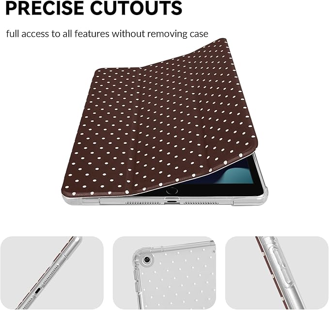 Lovmooful Compatible for iPad 9/8/7 (10.2-Inch,2021/2020/2019 Model,9th/8th/7th Generation) Case with Pencil Holder Cute Polka Dot with Aesthetic Design Soft TPU Trifold Stand Protective-Brown