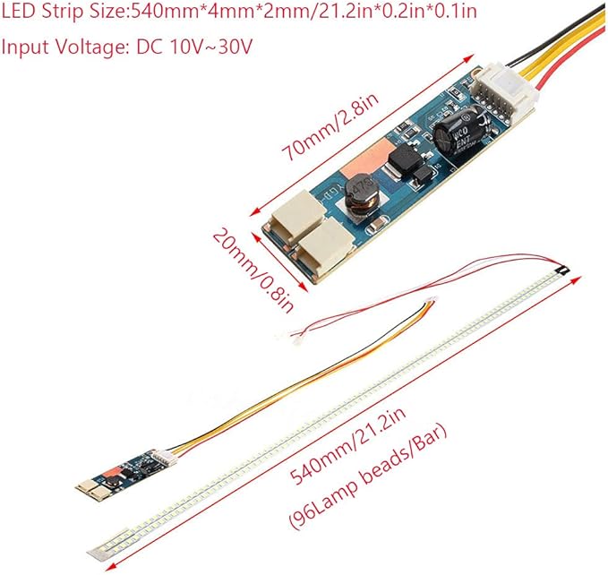 540mm LED Backlight Strip Light Kit DC 10-30V CCFL LCD Screen to LED Monitor Module Liquid Crystal Display Lamp Tube Light Bar