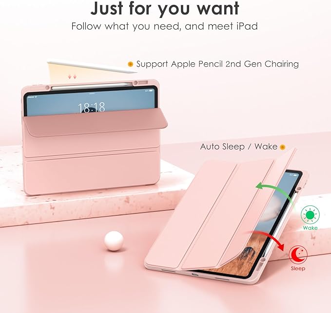VIKESI Case for iPad Pro 12.9 6th/5th/4th/3rd Generation 2022/2021/2020/2018,TPU Shockproof Frame,Built-in Pencil Holder,Auto Sleep/Wake - Rose Gold