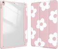 Case for iPad pro 10.5 inch 2017/ iPad Air 3rd Generation 2019, Case with Pencil Holder, Stand Clear Back Cover Cute Cool Design for Women Girls, Auto Sleep/Wake, Pink White Flower
