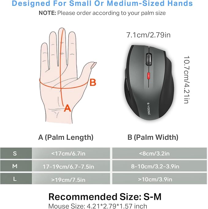 E-YOOSO Wireless Mouse for Laptop, Portable Optical Computer Mouse, 6 Buttons, Cordless 2.4GHz with USB Receiver, 5-Level 4800 DPI, 18 Months Battery Life, for PC, Chromebook (Gray & Black, USB)