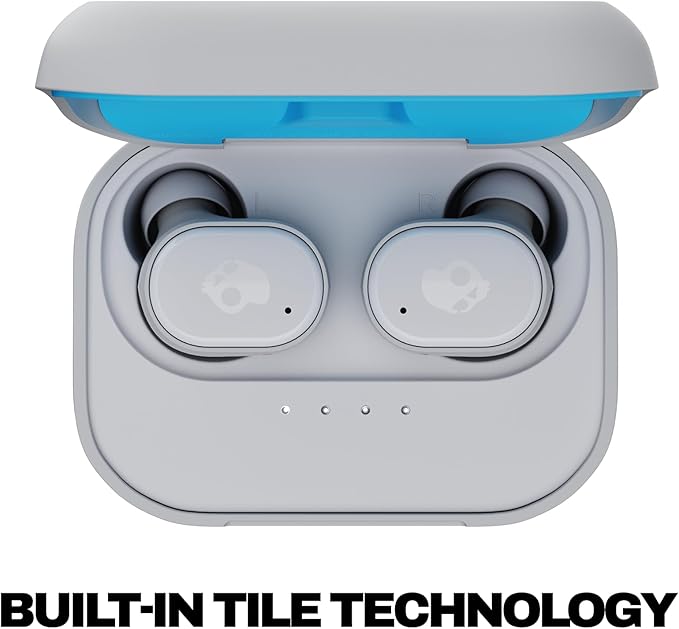 Skullcandy Grind Wireless Earbuds, Bluetooth Headphones, Up to 40 Hours Battery, Noise Isolating Fit, Microphone for iPhone Android, Customizable via Skull-iQ App - Light Grey/Blue