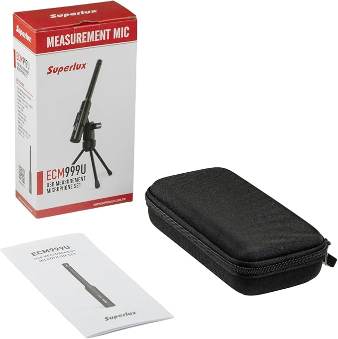 Superlux ECM999U USB Measurement Microphone Set, Omni Free-Field Condenser Mic for Room Acoustic Analysis, Speaker Testing, Measurement & Recording, USB-C Plug-and-Play, 24-Bit/48kHz, Win/Mac
