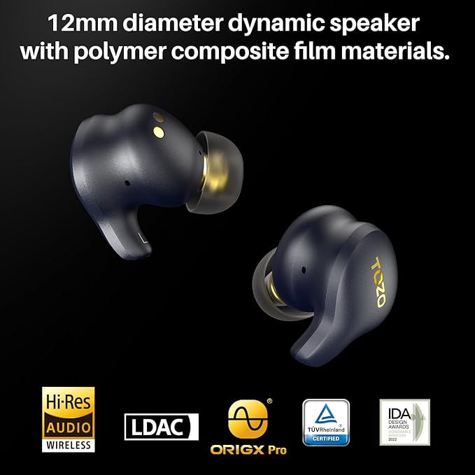 TOZO Golden X1 Wireless Earbuds Balanced Armature Driver and Hybrid Dynamic Driver, Bluetooth Headphones OrigX Pro, LDAC & Hi-Res Audio Wireless, Noise Cancellation Headset Galaxy Blue/Black