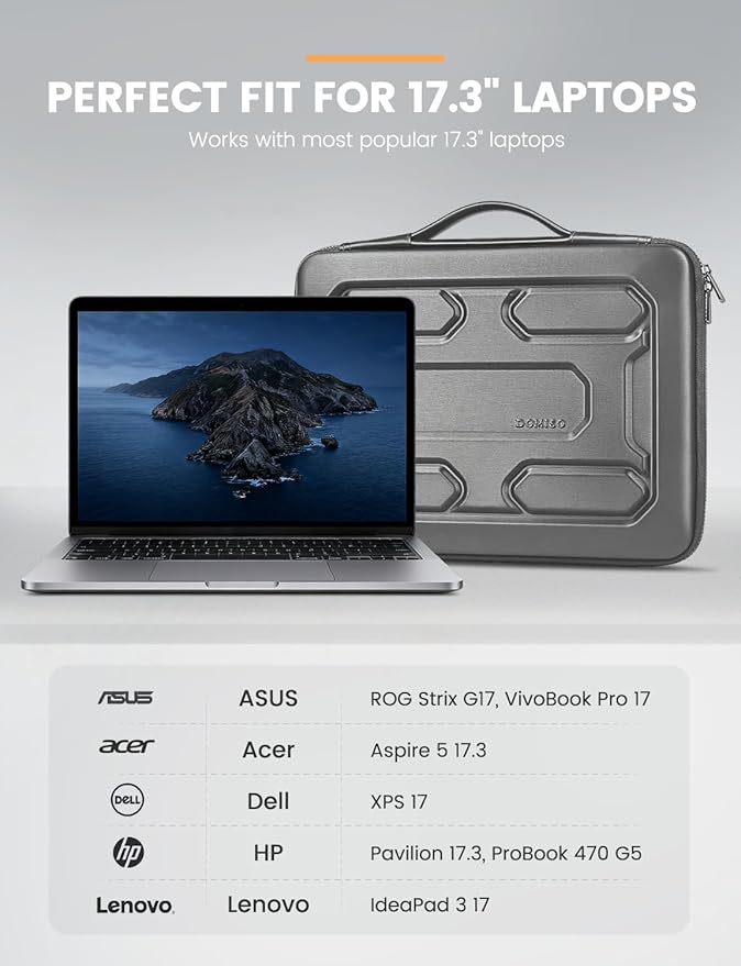 DOMISO 18 inch Laptop Sleeve with Handle Shockproof Computer Bag Waterproof EVA Protective Carrying Case for 17.3" MSI GS73VR Stealth Pro/HP Envy 17/LG Gram 17"/ROG Strix GL702VS, Dark Grey