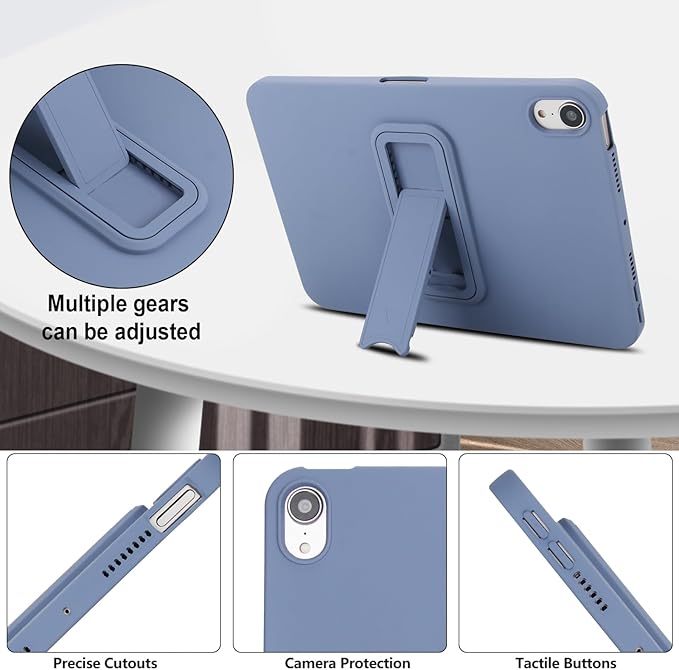 Case for iPad mini 7th & 6th Gen with Kickstand, Soft TPU + Hard PC Ultimate Delicate Touch Feeling Shockproof Protective Back Cover for iPad mini 7th 6th Women Men, Lavendergray
