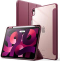 JETech Case ONLY for iPad Air 11-Inch M4/M3/M2 (2026/2025/2024), iPad Air 5/4 (2022/2020 5th/4th) with Pencil Holder, Clear Transparent Back Slim Stand Shockproof Tablet Cover (Wine)