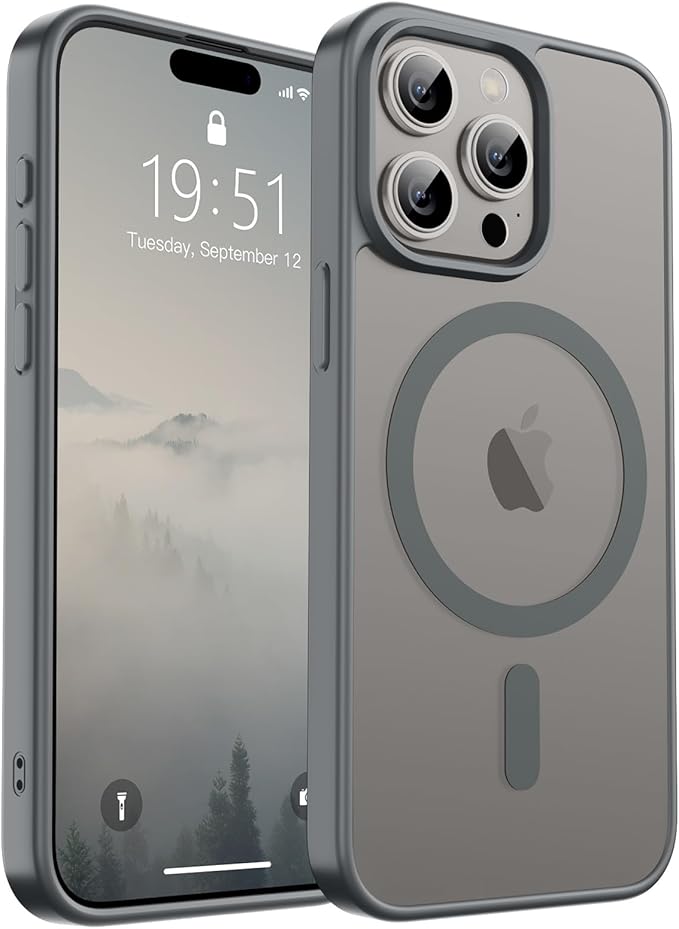 SUPFINE Magnetic for iPhone 15 Pro Case (Compatible with MagSafe) (Military Grade Drop Protection) Translucent Matte Shockproof Phone Case, Gray