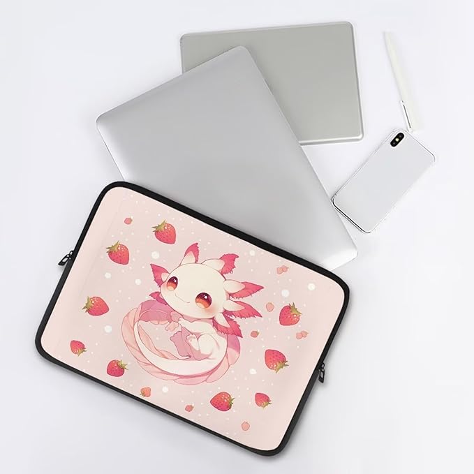 Cute Axolotl Laptop Sleeve Women Strawberry Lap Top Case for Teen Girls 12inch Computer Sleeve Slim Laptop Protector with Multiple Uses Laptop Carrying Case Pink Briefcase