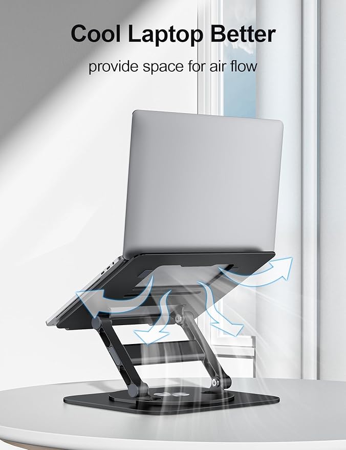 MCHOSE Laptop Stand, H-Design Stable Computer Stand, Ergonomic Laptop Riser with 360° Rotating Base, Notebook Compatible with All 10-17” Laptops, Black