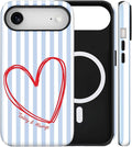 Magnetic for iPhone 17 Air Case Cute Blue Heart Stripes Phone Case, Love Shockproof Slim TPU and Hard PC Protective Phone Cover Compatible with MagSafe Designed for Women Girls
