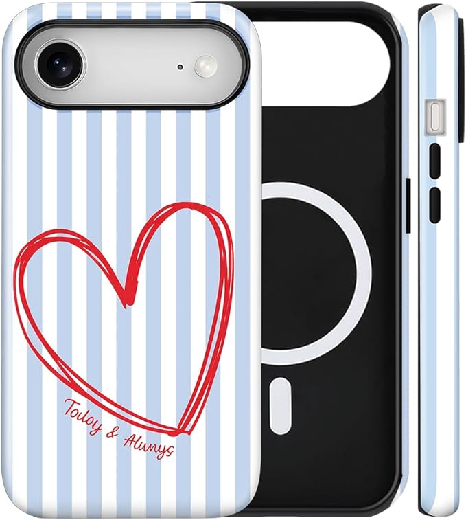Magnetic for iPhone 17 Air Case Cute Blue Heart Stripes Phone Case, Love Shockproof Slim TPU and Hard PC Protective Phone Cover Compatible with MagSafe Designed for Women Girls