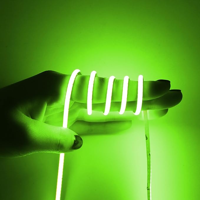 3mm COB Strip Light, DC 12V Green 16.4ft Flexible Cuttable Ultra-Thin LED Tape CRI>90 Uniform Dotless 400LEDs/M LED Light for Christmas Bedroom Home Kitchen Cabinet Decor (NO Power Supply)