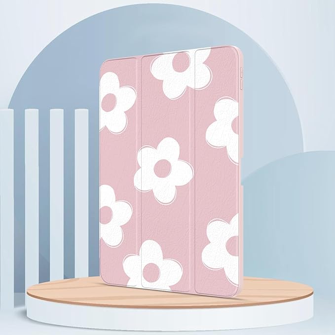 Case for iPad Pro 11 inch 4th/ 3rd/ 2nd / 1st Generation (2022/2021/2020/2018), Case with Pencil Holder, Clear Back Cover Cute Cool Design for Women Girls, Auto Sleep/Wake, Pink White Flower