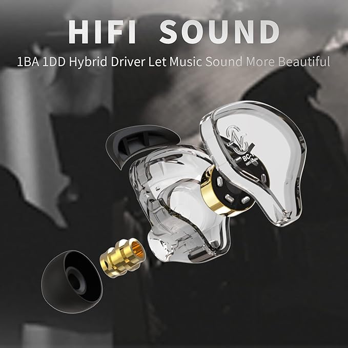 CCZ Melody in ear Headphones, HIFI 1DD 1BA Drivers in Ear Monitors, Wired Earbuds with Crisp Clear Sound Comfortable Ear fins, iem Earphones for Singers Musicians Drummer (Red, without microphone)