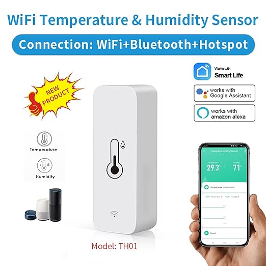 WiFi Humidity Temperature Monitor: Smart Hygrometer Thermometer for Remote Monitor and Alert, High Precision Indoor Thermometer with TUYA App, No Hub Required, Compatible with Alexa (2-Pack)