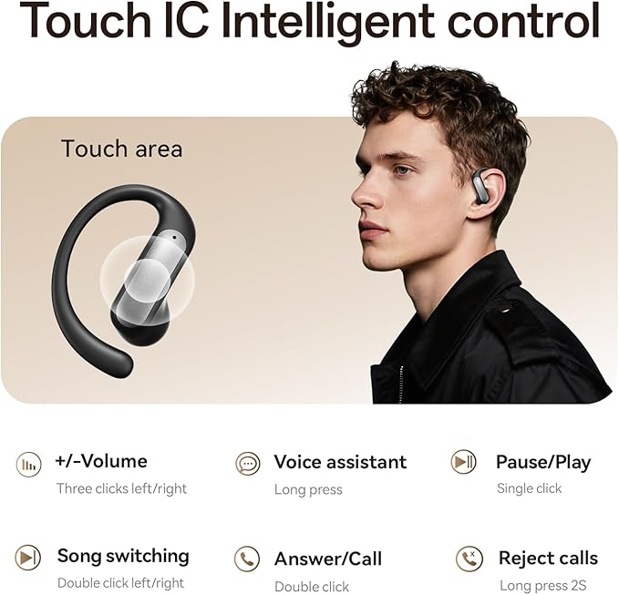 TINGER Open Ear Bluetooth Headphones 5.4 - IPX5 Waterproof Wireless Sports Earbuds,18H Playtime with Digital Power Display, Ultra-Light Weight Design for Cycling/Running/Gym (Silver)