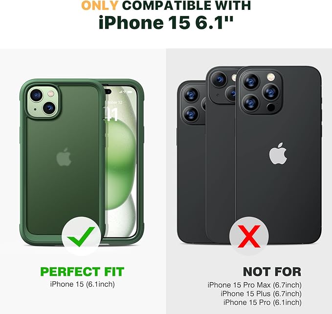 Diaclara Designed for iPhone 15 Case, Full Body Rugged Case with Privacy Built-in Touch Sensitive Anti-Scratch Screen Protector, with Camera Lens Protector for iPhone 15 6.1",Frosted Green