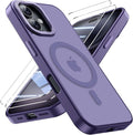 for iPhone 16 Case with 2X Screen Protectors [Compatible with MagSafe] Military Grade Drop Protection Skin Feeling Back Cover Shockproof Slim Fit iPhone 16 Phone Case 6.1 inch,Purple