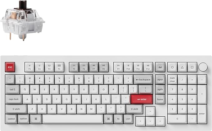 Keychron Q5 Pro QMK/VIA Wireless Custom Mechanical Keyboard, Full Aluminum 96% Layout with Programmable Knob, Double-Gasket Design with Hot-swappable K Pro Brown Switch for Mac Windows Linux - White